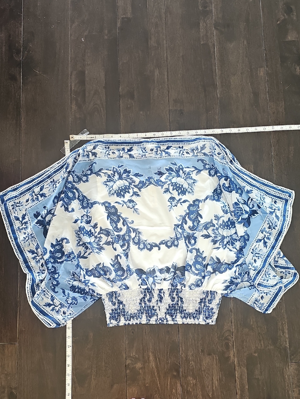 Max Studio Blue and White Floral Off-Shoulder Blouse